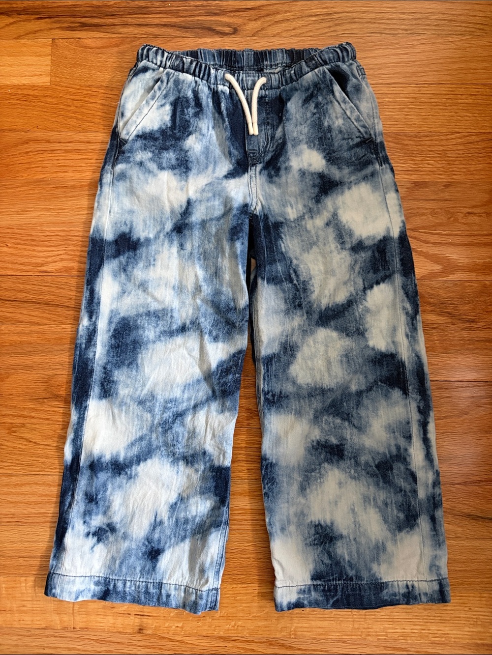 Kids Gap Baggy Wide Leg Pull On Drawstring Jeans Bleach Tie Dye